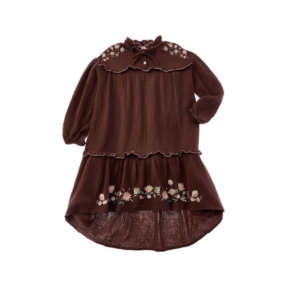 Coco Au Lait Girls  Embroidered Dress, Brown